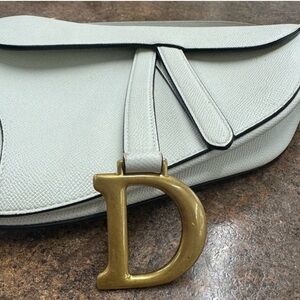 Dior White Saddle Shoulder Bag with Gold 'D' Charm